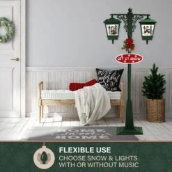 74 In. Christmas Double Street Lamp With Santa, Snowman And Music -Northlight Shop fraser hill farm christmas figurines fsl074a grn 77 1000
