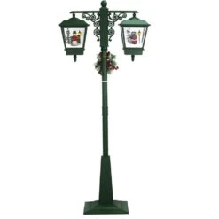 74 In. Christmas Double Street Lamp With Santa, Snowman And Music -Northlight Shop fraser hill farm christmas figurines fsl074a grn c3 1000