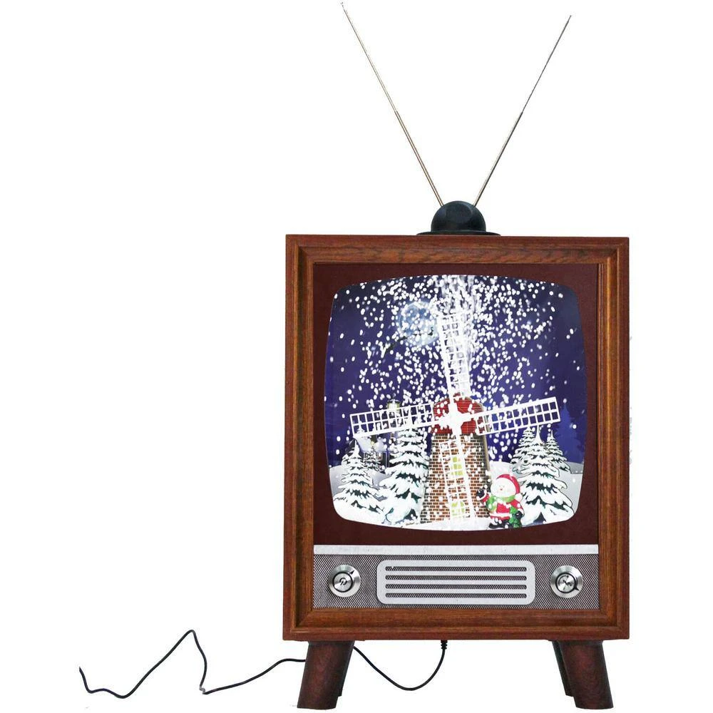 21 In. Christmas Retro TV Shadowbox With Windmill Scene And Music 2 21 In. Christmas Retro TV Shadowbox With Windmill Scene And Music - Image 2