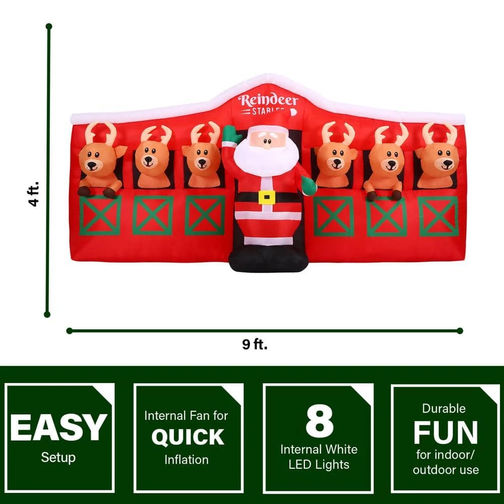 9 Ft. Wide Pre-Lit Inflatable Santa In Reindeer Stable 5 9 Ft. Wide Pre-Lit Inflatable Santa In Reindeer Stable - Image 5