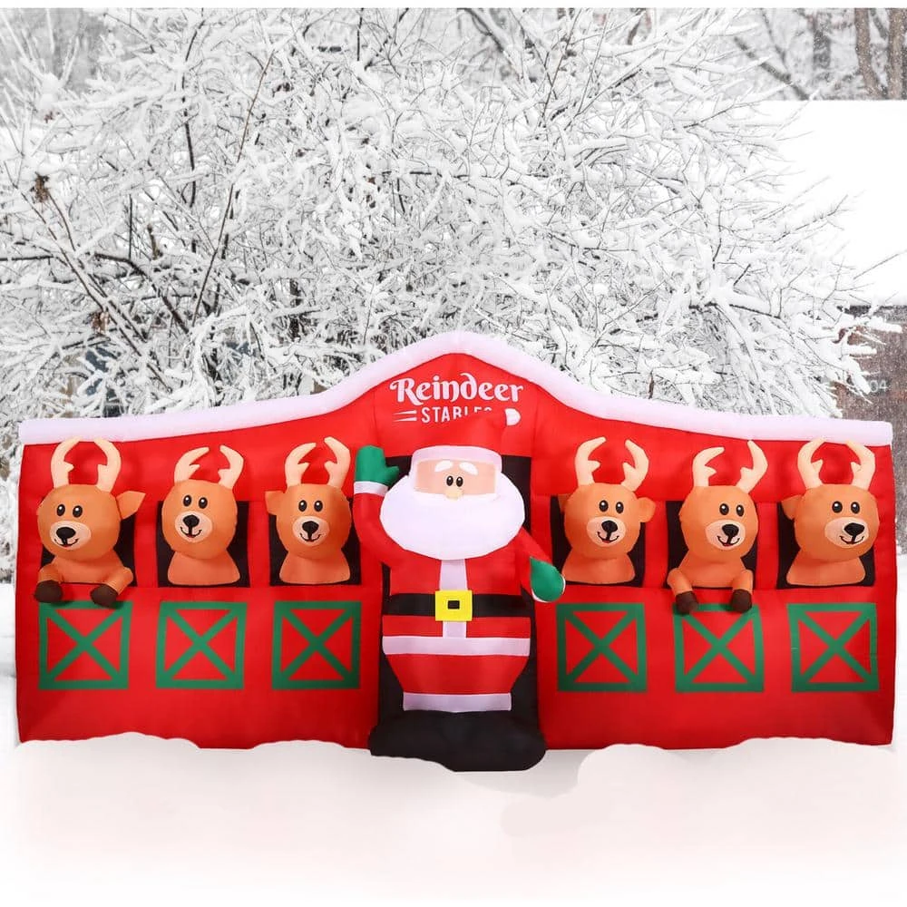 9 Ft. Wide Pre-Lit Inflatable Santa In Reindeer Stable 11 9 Ft. Wide Pre-Lit Inflatable Santa In Reindeer Stable - Image 11