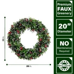 20 In. Faux Frosted Boxwood Artificial Christmas Wreath With Red Berries 9 20 In. Faux Frosted Boxwood Artificial Christmas Wreath With Red Berries -Northlight Shop fraser hill farm christmas wreaths ff020chwr001 0gr a0 1000