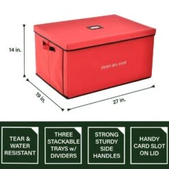 Red Polyester Christmas Ornament Storage Bag With 3-Drawers And Removable Dividers -Northlight Shop fraser hill farm decoration storage ffsborn027 rd 40 1000