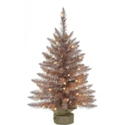 4 Ft. Blush Pre-Lit Festive Tinsel Artificial Christmas Tree With Burlap Bag And Warm White LED Lights