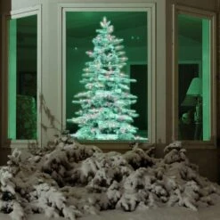 6.5 Ft. Pine Valley Flocked Artificial Christmas Tree, W/Smart Multi-Color Clear LED Lights, Remote, Easy Connect -Northlight Shop fraser hill farm pre lit christmas trees ffpv065 6sn 1f 1000