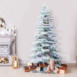 6.5 Ft. Pine Valley Flocked Artificial Christmas Tree, W/Smart Multi-Color Clear LED Lights, Remote, Easy Connect -Northlight Shop fraser hill farm pre lit christmas trees ffpv065 6sn 31 1000