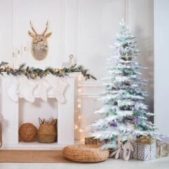 6.5 Ft. Pine Valley Flocked Artificial Christmas Tree, W/Smart Multi-Color Clear LED Lights, Remote, Easy Connect -Northlight Shop fraser hill farm pre lit christmas trees ffpv065 6sn 4f 1000