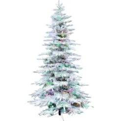 6.5 Ft. Pine Valley Flocked Artificial Christmas Tree, W/Smart Multi-Color Clear LED Lights, Remote, Easy Connect