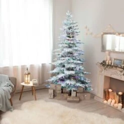 6.5 Ft. Pine Valley Flocked Artificial Christmas Tree, W/Smart Multi-Color Clear LED Lights, Remote, Easy Connect -Northlight Shop fraser hill farm pre lit christmas trees ffpv065 6sn c3 1000