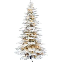 7.5 Ft. Pre-Lit Flocked Pine Valley Artificial Christmas Tree With Warm White LED String Lighting