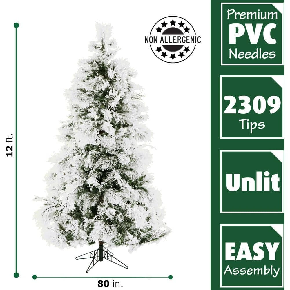 12-ft. Unlit Snow Flocked Snowy Pine Artificial Christmas Tree 4 12-ft. Unlit Snow Flocked Snowy Pine Artificial Christmas Tree - Image 4