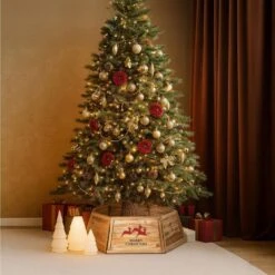 Natural Wood Christmas Tree Collar With Deer Pattern Panels Foldable Ring Box Cover And Festive Base Wrap 11 Natural Wood Christmas Tree Collar With Deer Pattern Panels Foldable Ring Box Cover And Festive Base Wrap -Northlight Shop gardenised christmas tree collars qi004868 44 1000