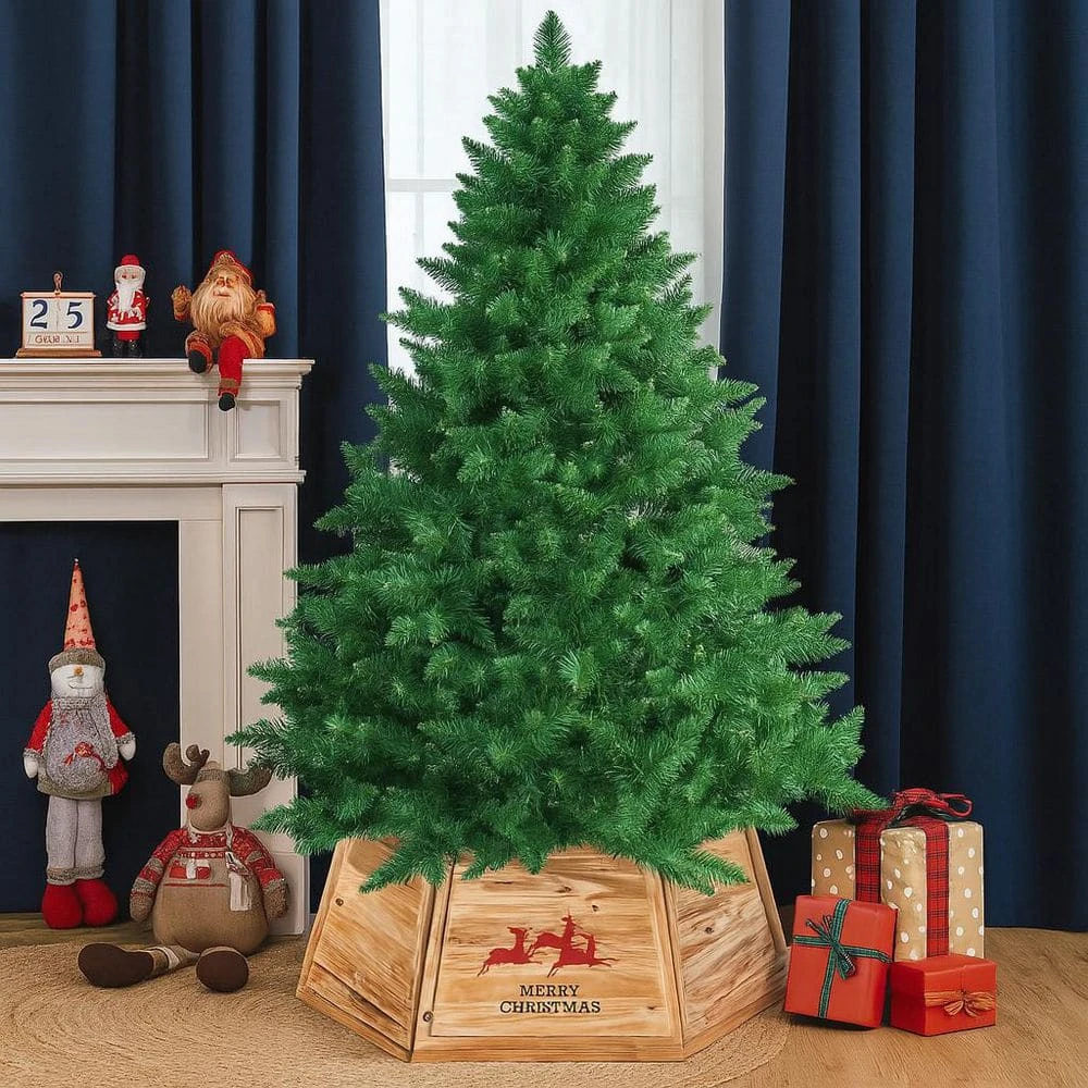 Natural Wood Christmas Tree Collar With Deer Pattern Panels Foldable Ring Box Cover And Festive Base Wrap 3 Natural Wood Christmas Tree Collar With Deer Pattern Panels Foldable Ring Box Cover And Festive Base Wrap - Image 3