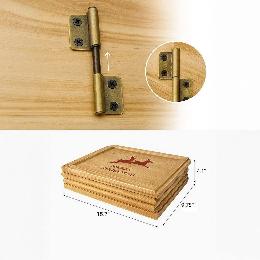 Natural Wood Christmas Tree Collar With Deer Pattern Panels Foldable Ring Box Cover And Festive Base Wrap 7 Natural Wood Christmas Tree Collar With Deer Pattern Panels Foldable Ring Box Cover And Festive Base Wrap - Image 7