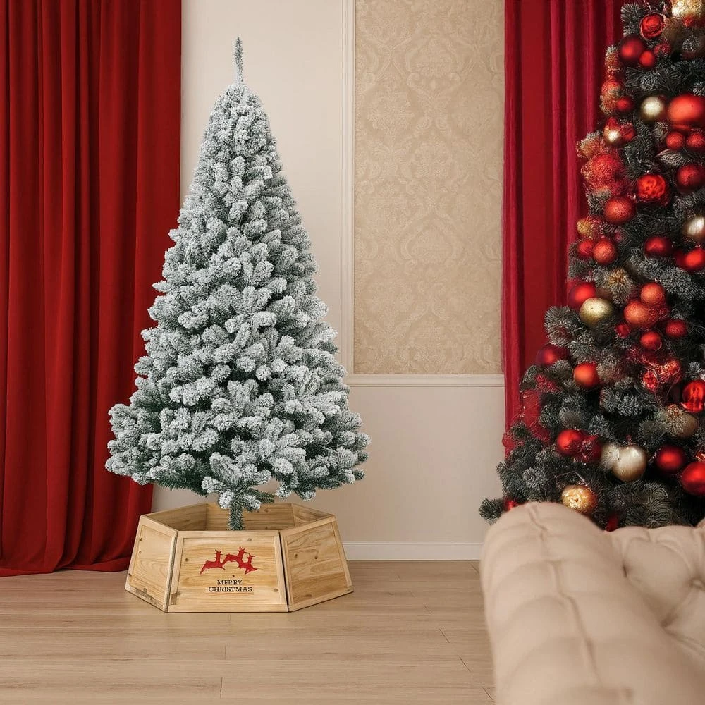 Natural Wood Christmas Tree Collar With Deer Pattern Panels Foldable Ring Box Cover And Festive Base Wrap 2 Natural Wood Christmas Tree Collar With Deer Pattern Panels Foldable Ring Box Cover And Festive Base Wrap - Image 2