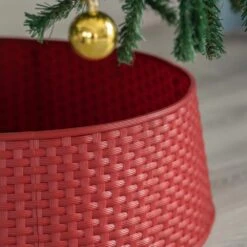 Red Plastic Large Rattan Christmas Tree Skirt -Northlight Shop gardenised christmas tree skirts qi003957 rd 1f 1000