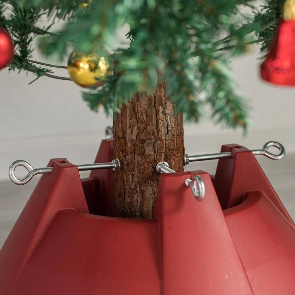 Red Plastic Christmas Tree Stand With Screw Fastener 2 Red Plastic Christmas Tree Stand With Screw Fastener - Image 2