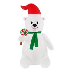 6 Ft Pre-Lit LED Airblown Polar Bear With Lollipop Christmas Inflatable