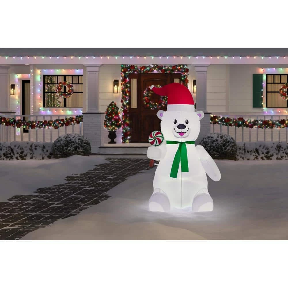 6 Ft Pre-Lit LED Airblown Polar Bear With Lollipop Christmas Inflatable 2 6 Ft Pre-Lit LED Airblown Polar Bear With Lollipop Christmas Inflatable - Image 2