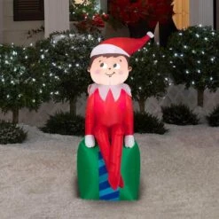 3.5 Ft. LED Inflatable Elf On Present -Northlight Shop gemmy christmas inflatables g 35847 31 1000