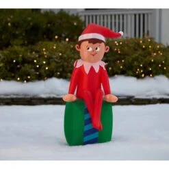 3.5 Ft. LED Inflatable Elf On Present -Northlight Shop gemmy christmas inflatables g 35847 fa 1000