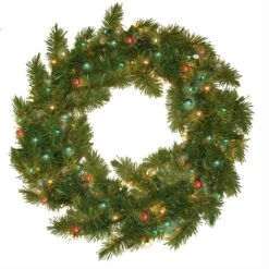 24 In. Pre-Lit Carolina Fir Artificial Wreath With Multi Colored Lights
