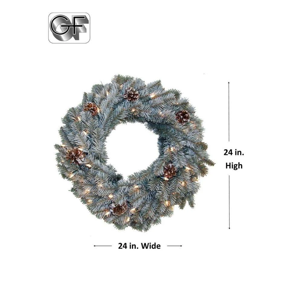 24 In. Pre Lit Siberian Artificial Wreath With Clear Lights And Pine Cones 2 24 In. Pre Lit Siberian Artificial Wreath With Clear Lights And Pine Cones - Image 2
