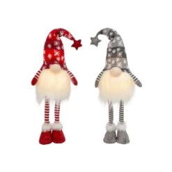 28 In. H B/O Lighted Holiday Plush Gnome Figurine With K/D Legs (Set Of 2)