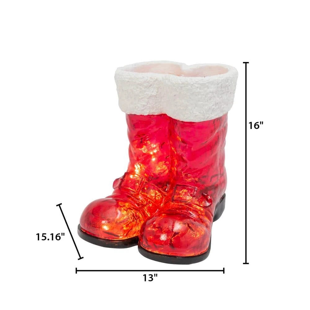16.3 In. H B/O Lighted Resin Holiday Santa Boots With 10 LED Lights 2 16.3 In. H B/O Lighted Resin Holiday Santa Boots With 10 LED Lights - Image 2