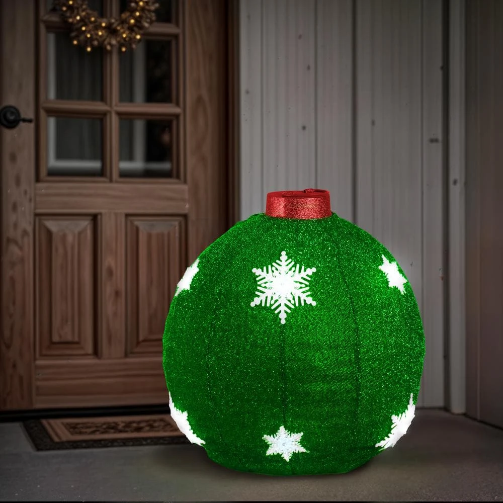 Festive 60cm Diameter Collapsible Green Ball With Snowflake Design And LED Lights 2 Festive 60cm Diameter Collapsible Green Ball With Snowflake Design And LED Lights - Image 2