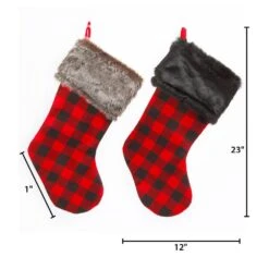 23 In. L Faux Fur Trimmed Buffalo Plaid Christmas Stockings (Set Of 4) -Northlight Shop gerson international christmas stockings 2429720ec 4f 1000