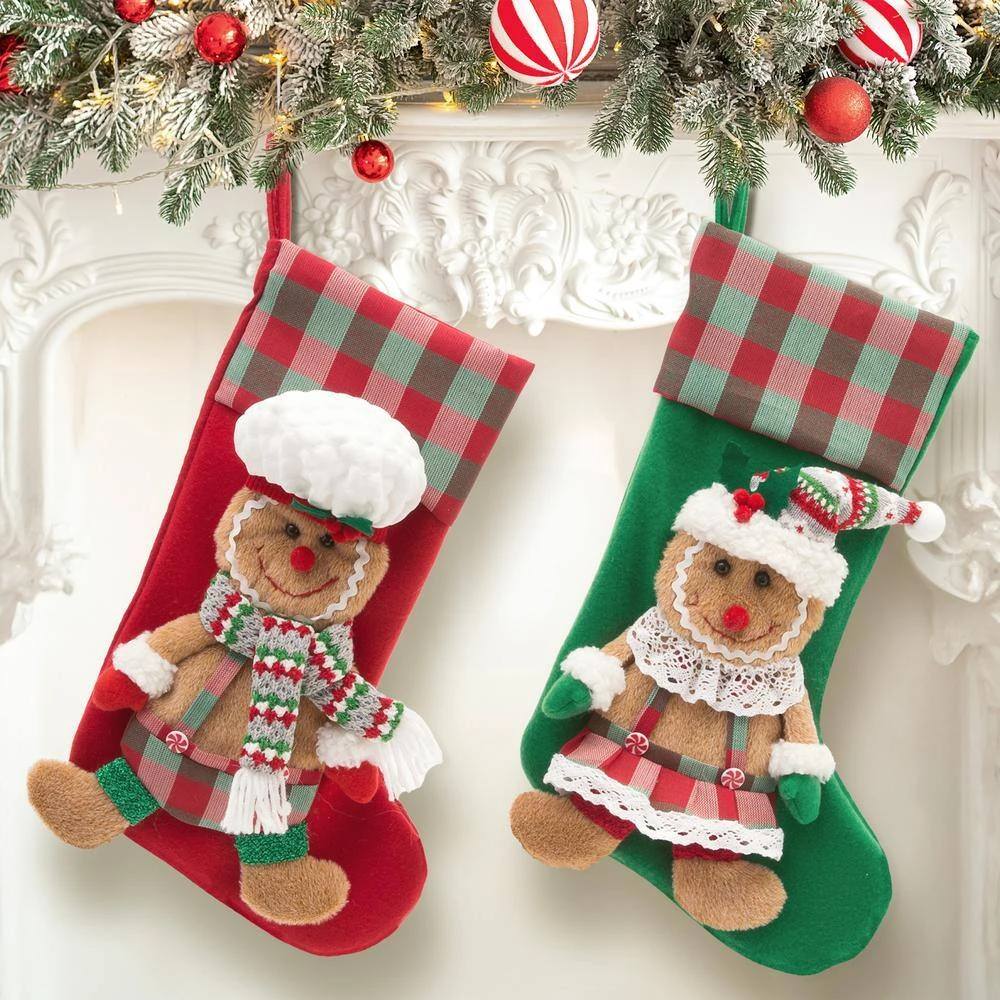 17.3 In. Fabric Holiday Gingerbread Men Stockings Set Of 2 4 17.3 In. Fabric Holiday Gingerbread Men Stockings Set Of 2 - Image 4