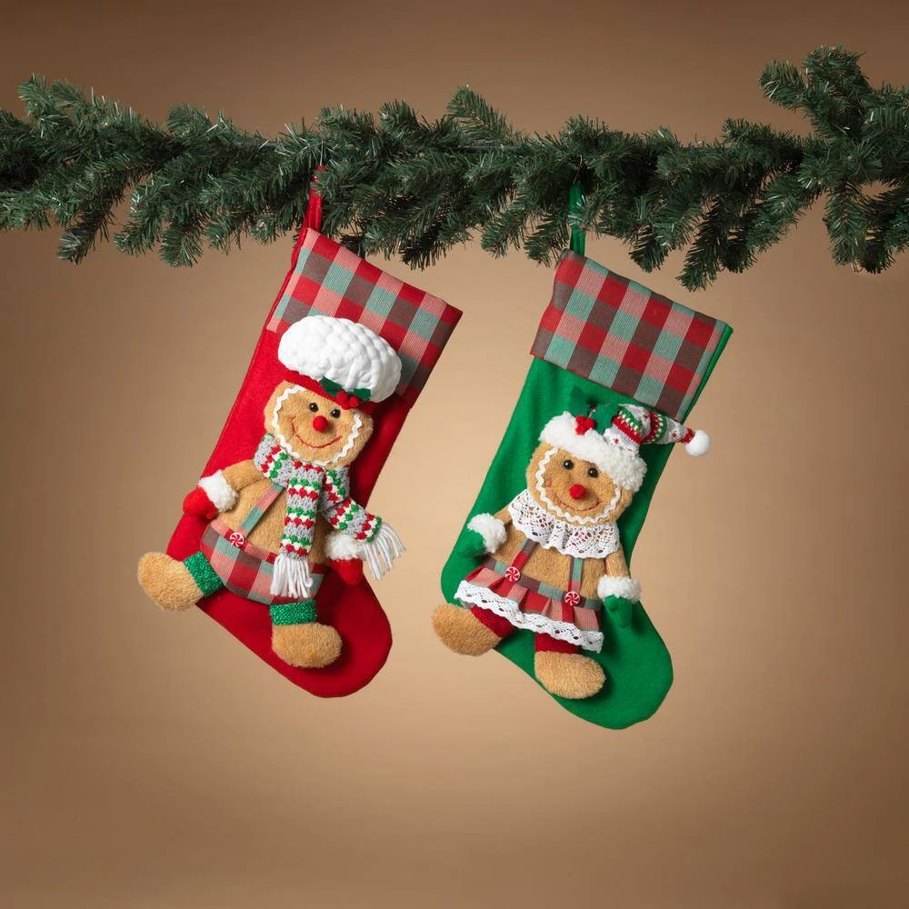 17.3 In. Fabric Holiday Gingerbread Men Stockings Set Of 2 3 17.3 In. Fabric Holiday Gingerbread Men Stockings Set Of 2 - Image 3