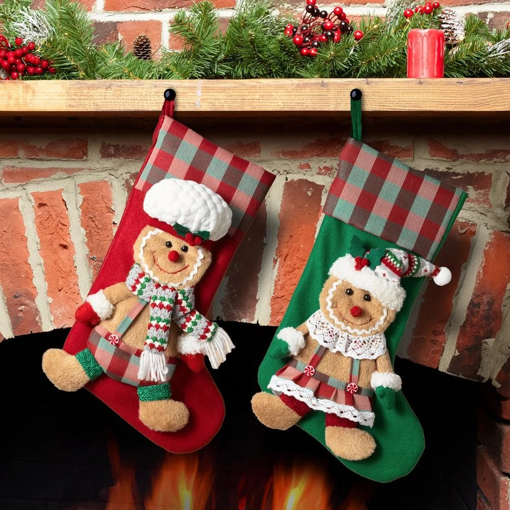 17.3 In. Fabric Holiday Gingerbread Men Stockings Set Of 2 1 17.3 In. Fabric Holiday Gingerbread Men Stockings Set Of 2