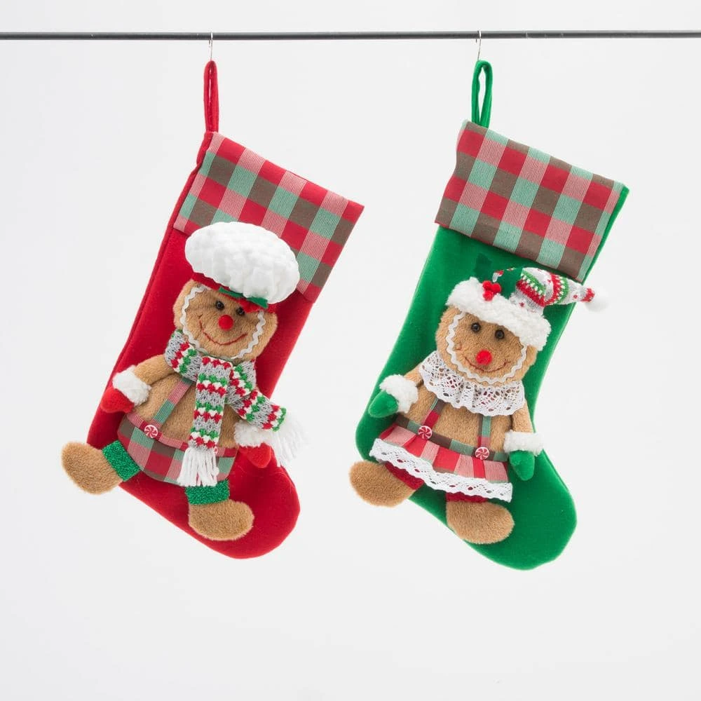 17.3 In. Fabric Holiday Gingerbread Men Stockings Set Of 2 2 17.3 In. Fabric Holiday Gingerbread Men Stockings Set Of 2 - Image 2