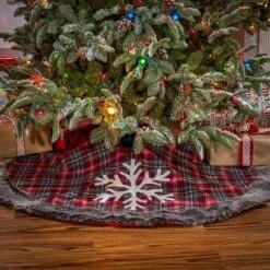 48 In. D Christmas Buffalo Plaid Tree Skirt With Snowflake 5 48 In. D Christmas Buffalo Plaid Tree Skirt With Snowflake -Northlight Shop gerson international christmas tree skirts 2361760ec snowflake 31 1000
