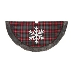 48 In. D Christmas Buffalo Plaid Tree Skirt With Snowflake