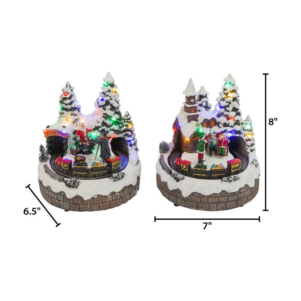 7.5 In. H B/O Lighted Christmas Musical Village With Moving Train With Timer (6/18hrs.) Uses 3 AA Batteries (Set Of 2) 2 7.5 In. H B/O Lighted Christmas Musical Village With Moving Train With Timer (6/18hrs.) Uses 3 AA Batteries (Set Of 2) - Image 2