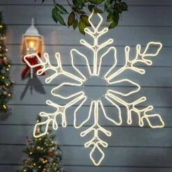 30.7 In. High Electric LED Cool White Neon Lit Hanging Snow Flake With Outdoor Adaptor -Northlight Shop gerson international christmas window decorations 2504520ec 4f 1000