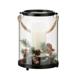 8.5 In. H Christmas Greenery Glass Lantern With Candles -Northlight Shop glitzhome christmas candles 2004900014 44 1000