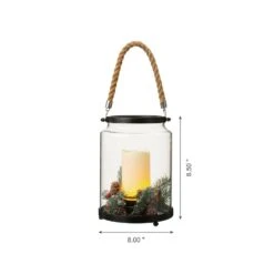 8.5 In. H Christmas Greenery Glass Lantern With Candles -Northlight Shop glitzhome christmas candles 2004900014 4f 1000