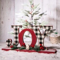 11 In. L Wooden Christmas Plaid JOY Table Decor 11 11 In. L Wooden Christmas Plaid JOY Table Decor -Northlight Shop glitzhome christmas centerpieces 1114202576 31 1000