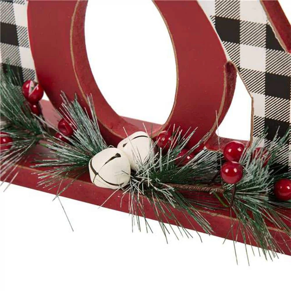 11 In. L Wooden Christmas Plaid JOY Table Decor 3 11 In. L Wooden Christmas Plaid JOY Table Decor - Image 3