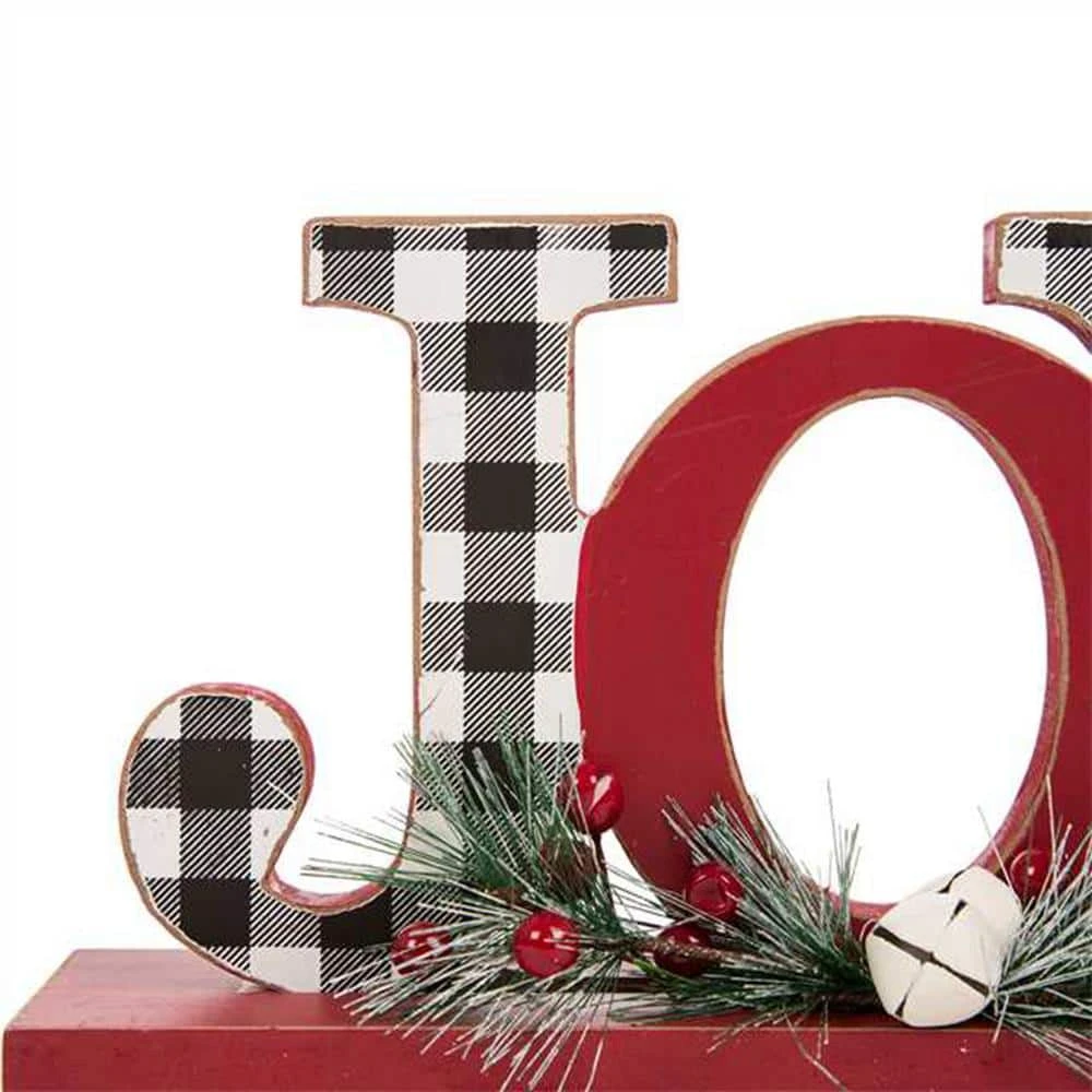 11 In. L Wooden Christmas Plaid JOY Table Decor 2 11 In. L Wooden Christmas Plaid JOY Table Decor - Image 2