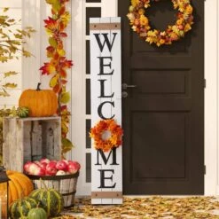 60 In. H Wooden Welcome Porch Sign With 4 Changable Wreathes (Spring/Patriotic/Fall/Christmas) -Northlight Shop glitzhome christmas figurines 2004000003 31 1000