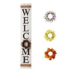 60 In. H Wooden Welcome Porch Sign With 4 Changable Wreathes (Spring/Patriotic/Fall/Christmas)