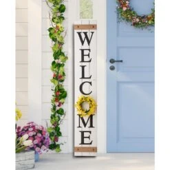 60 In. H Wooden Welcome Porch Sign With 4 Changable Wreathes (Spring/Patriotic/Fall/Christmas) -Northlight Shop glitzhome christmas figurines 2004000003 fa 1000