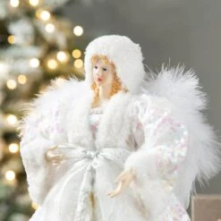 12 In. H White Faux Fur Christmas Angel Tree Top -Northlight Shop glitzhome christmas figurines 2004500006 1f 1000
