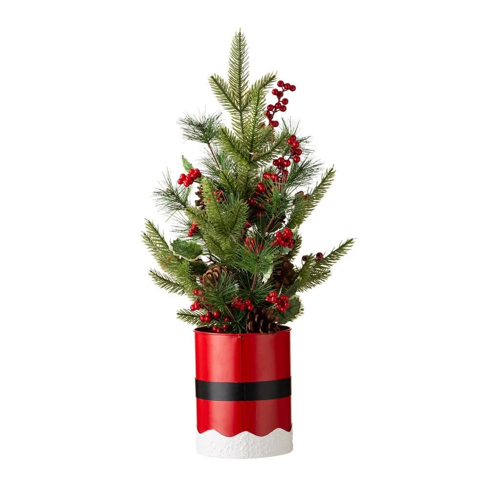 22 In. H Lighted Santa Belt Potted Table Tree 5 22 In. H Lighted Santa Belt Potted Table Tree - Image 5