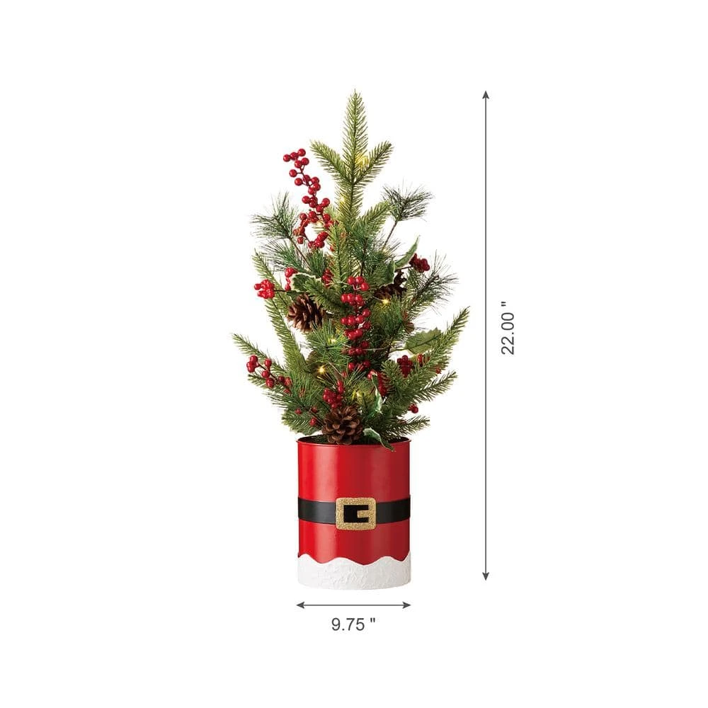 22 In. H Lighted Santa Belt Potted Table Tree 4 22 In. H Lighted Santa Belt Potted Table Tree - Image 4